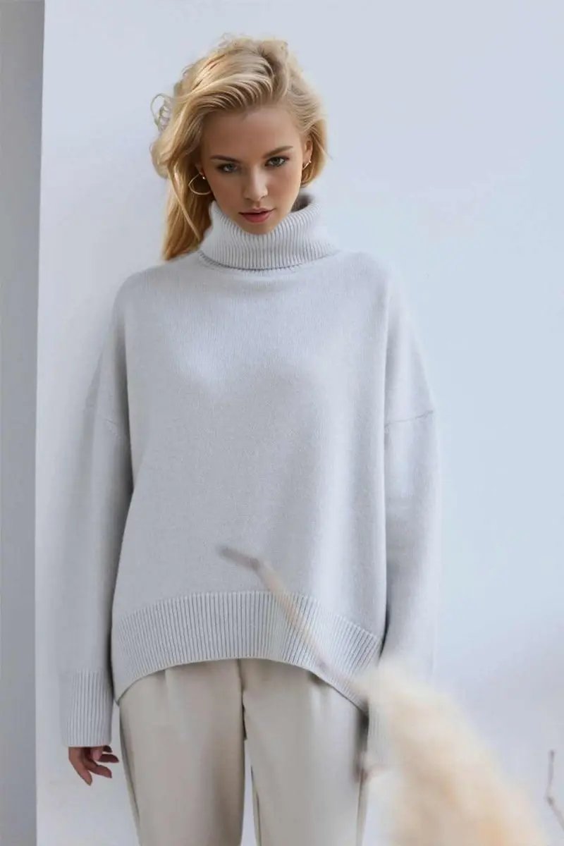 Sweaters Trendsi Basic Bae Turtleneck Dropped Shoulder Long Sleeve