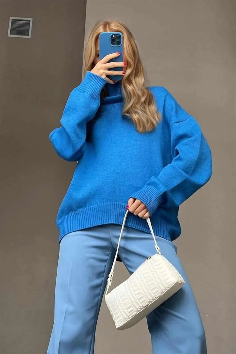Sweaters Trendsi Basic Bae Turtleneck Dropped Shoulder Long Sleeve