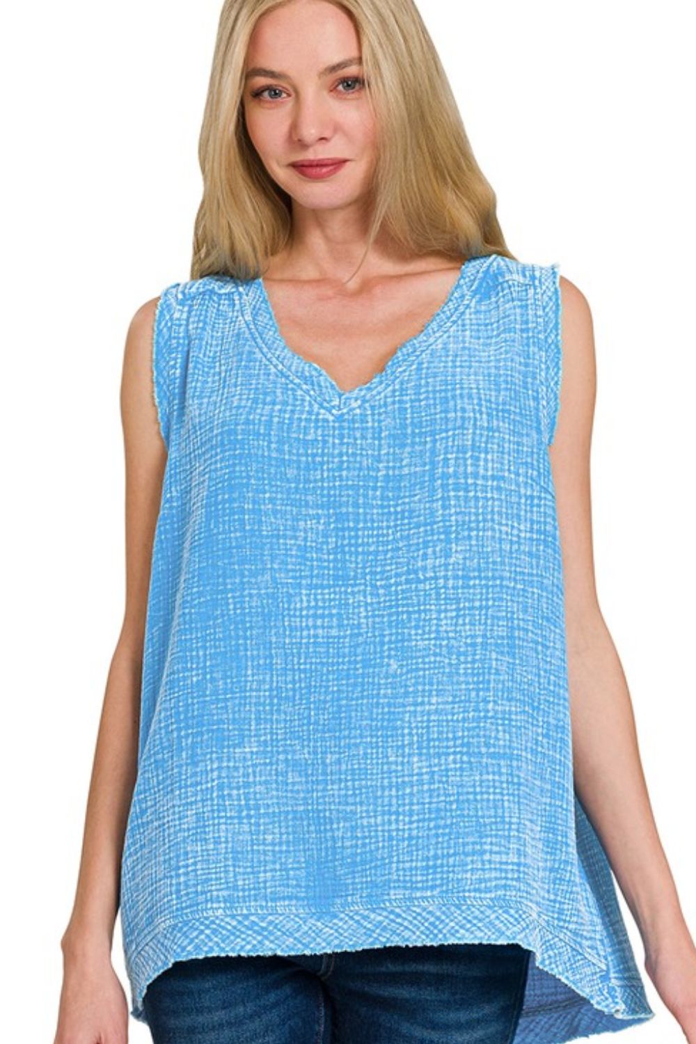 Women's Tank Top Gauze Tank Top - Raw Edge Acid Wash Soft - Casual Summer Style
