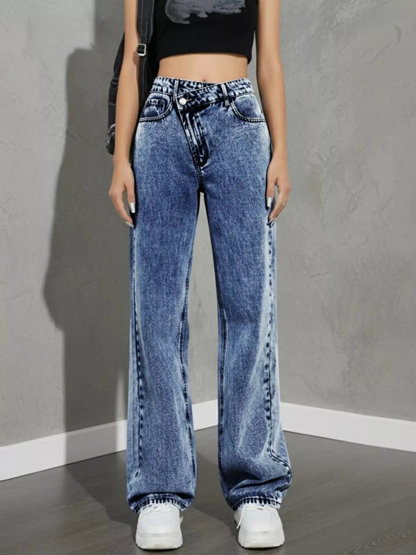 High Waist Wide Leg Denim Jeans