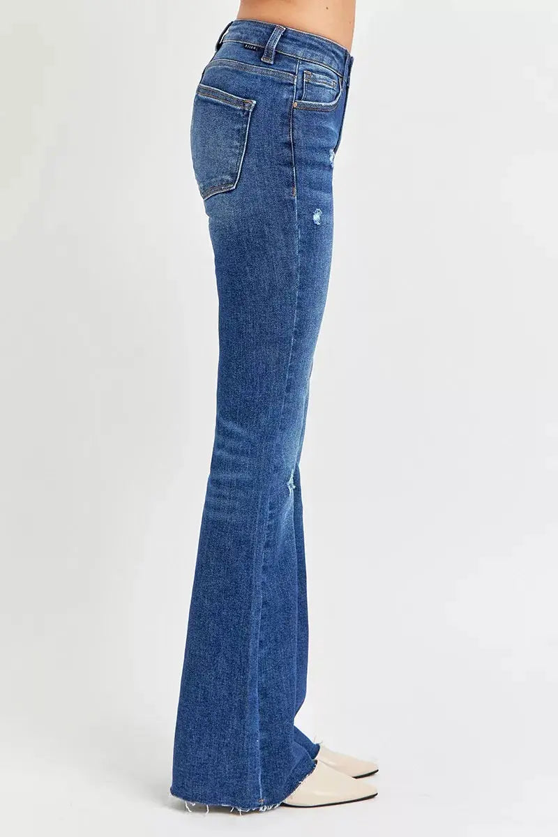 RISEN Jeans - Plus Size Distressed Mid Rise Flare Jeans