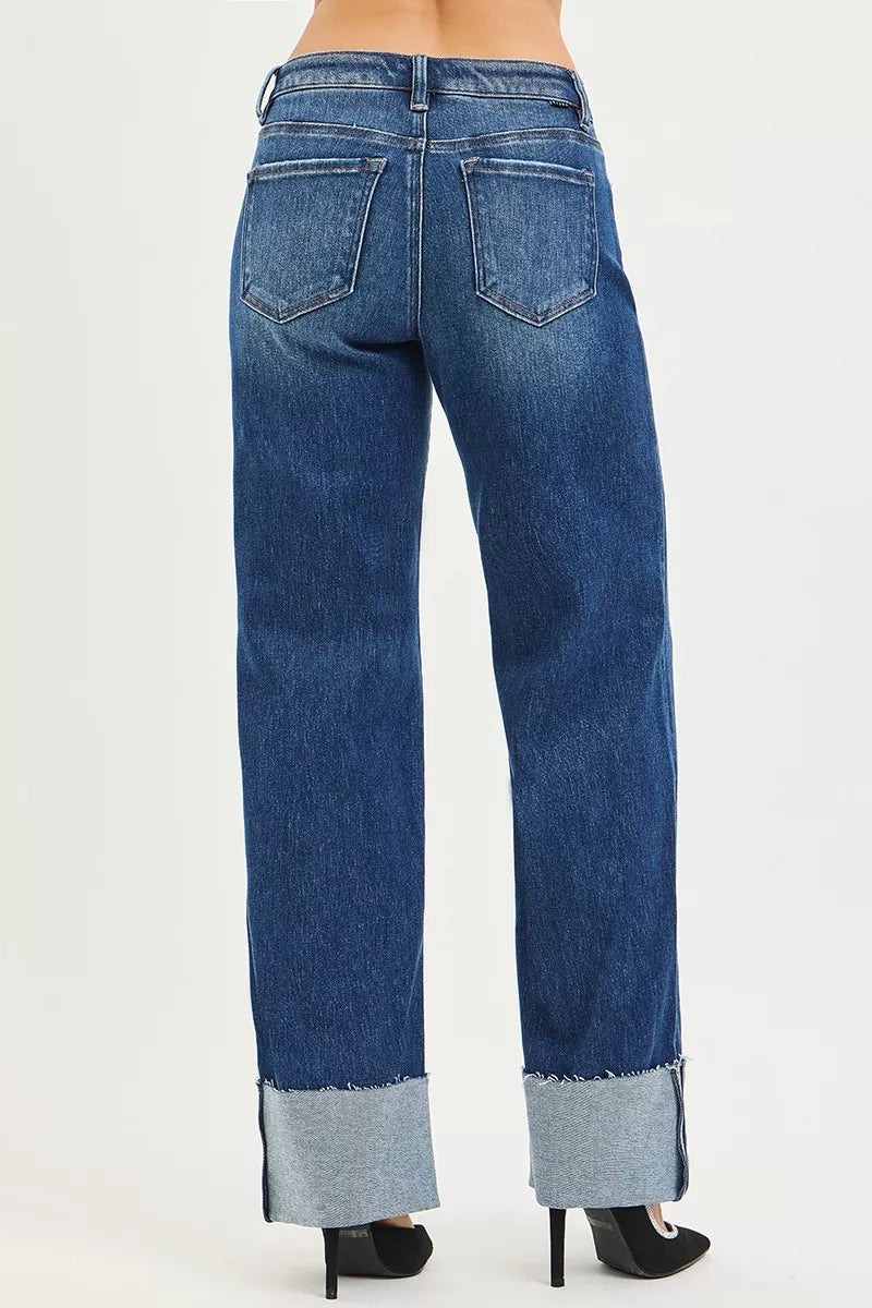 RISEN Jeans - Mid Rise Wide Straight Jeans With Wide Cuff