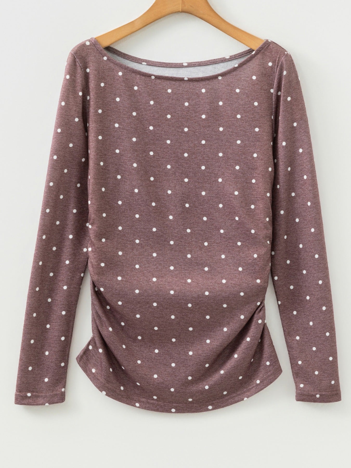 Polka Dot Boat Neck Knit Long Sleeve Shirt