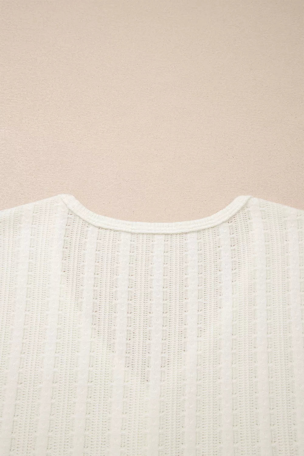 Ribbed Knit Button Detail V Neck T Shirt