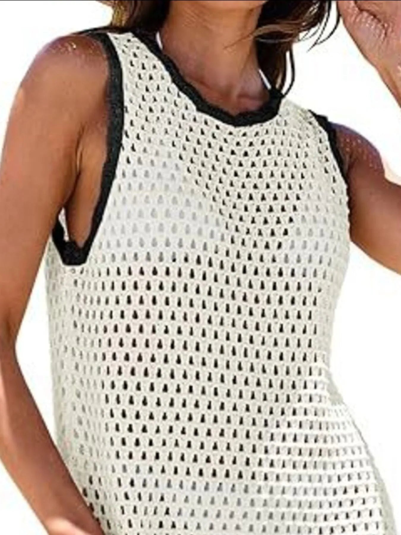 Color Block Openwork Cutout Back Sleeveless Cover Up