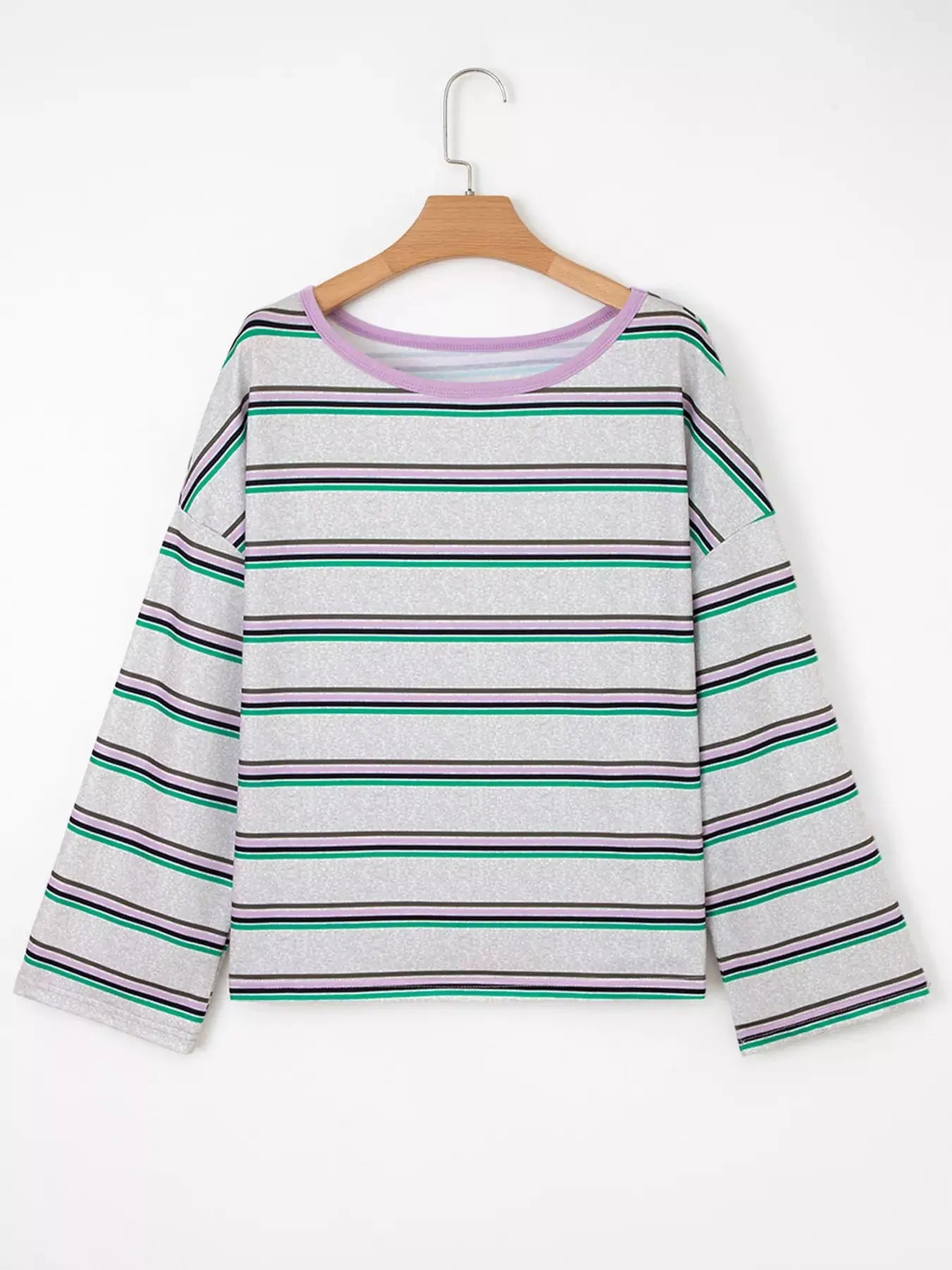Casual Striped Oversize Drop Shoulder Long Sleeve Top