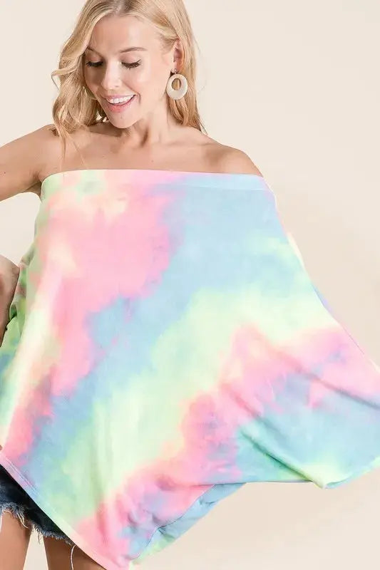 Women's One Shoulder Tee Tee - Tie Dye One Shoulder - Casual Soft French Terry