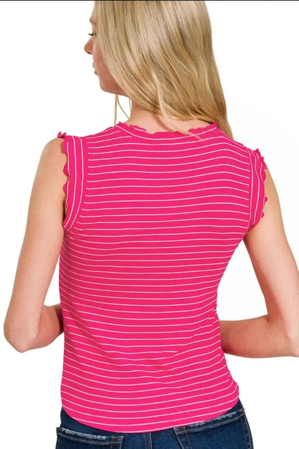 Women's Tank Top Tank Top - Ribbed Stripe Sleeveless - Casual USA Made