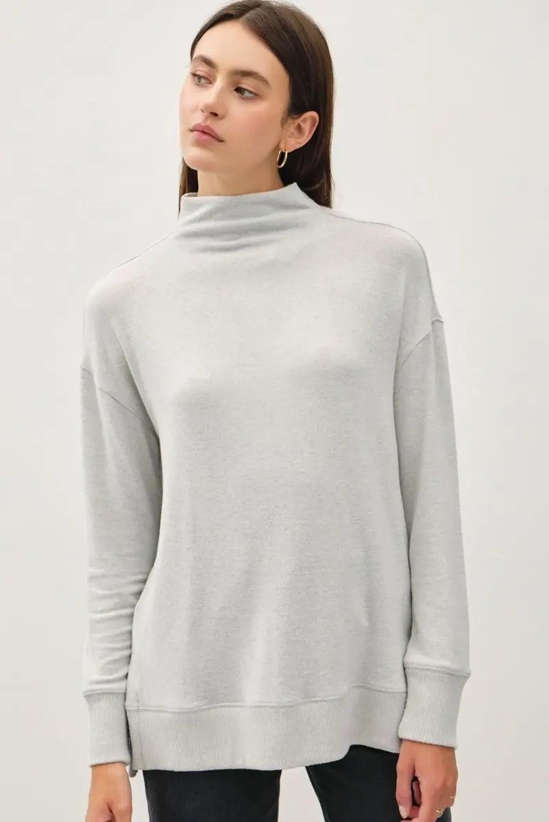 Dresses Trendsi Be Cool Side Slit Mock Neck Long Sleeve Tunic Top
