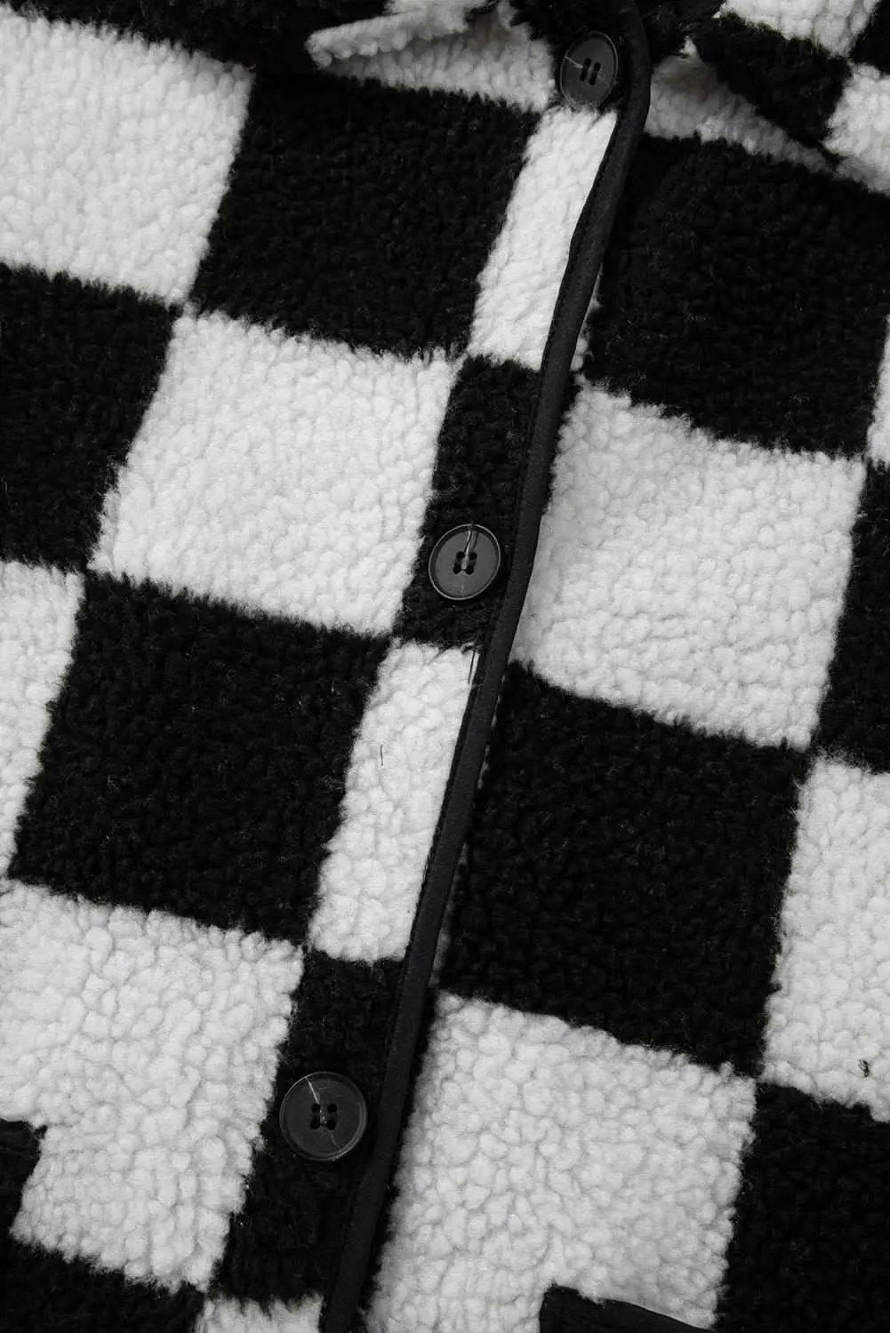Love Salve Women's Fleece Jacket Black Checkered — Warm Casual Outerwear