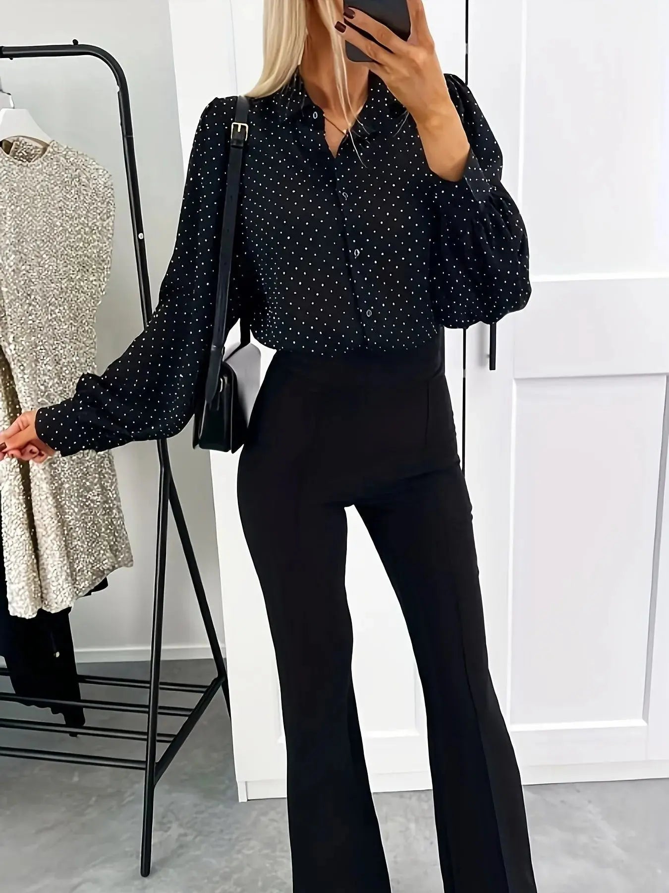 Polka Dot Oversized Button Up Shirt