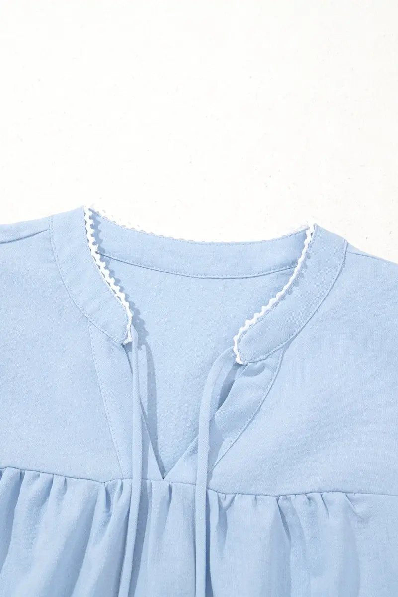 Accessories Love Salve  Beau Blue Floral Embroidered Puff Sleeve Split