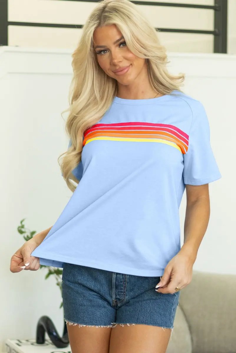 Pants Love Salve  Beau Blue Striped Patch Front Casual Tee for