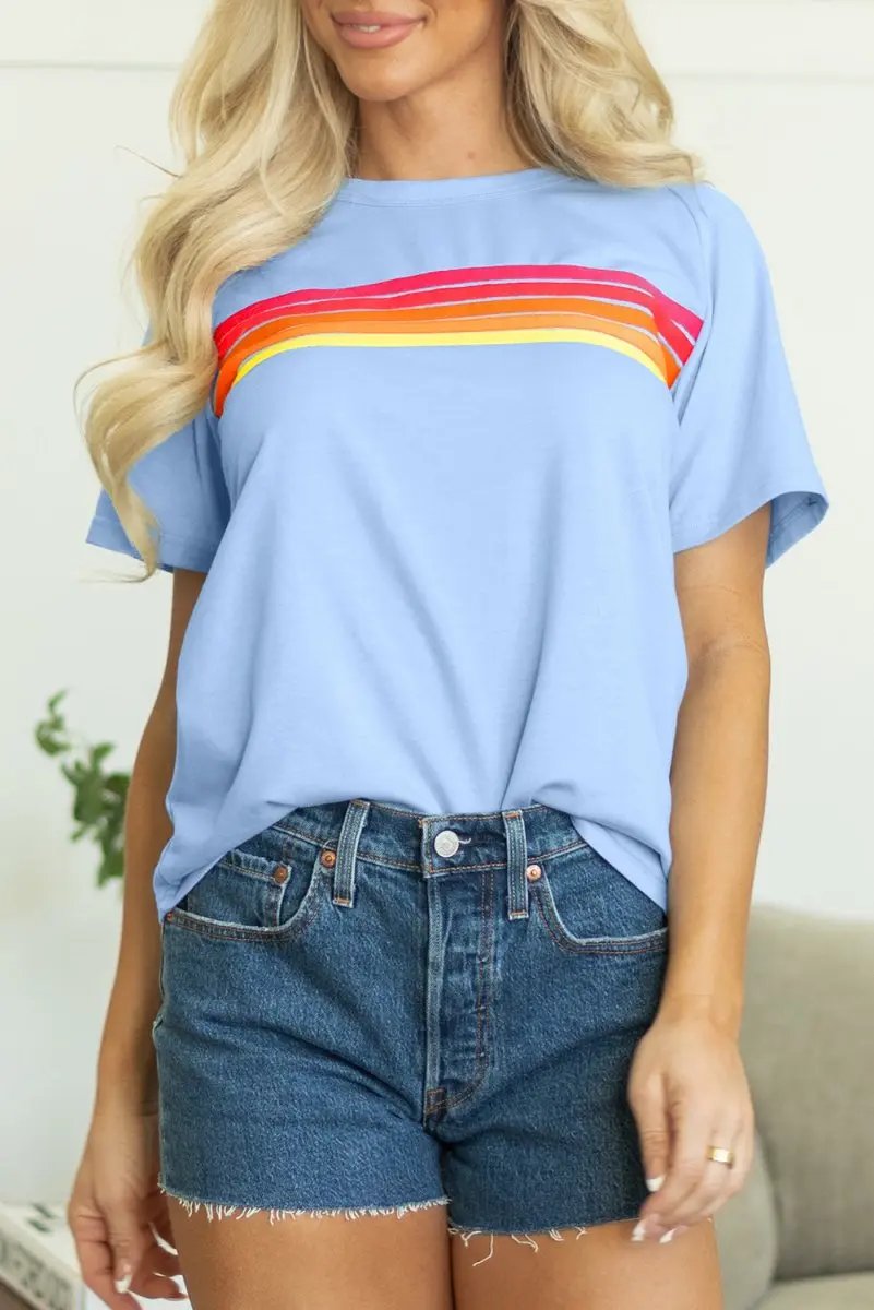Pants Love Salve  Beau Blue Striped Patch Front Casual Tee for