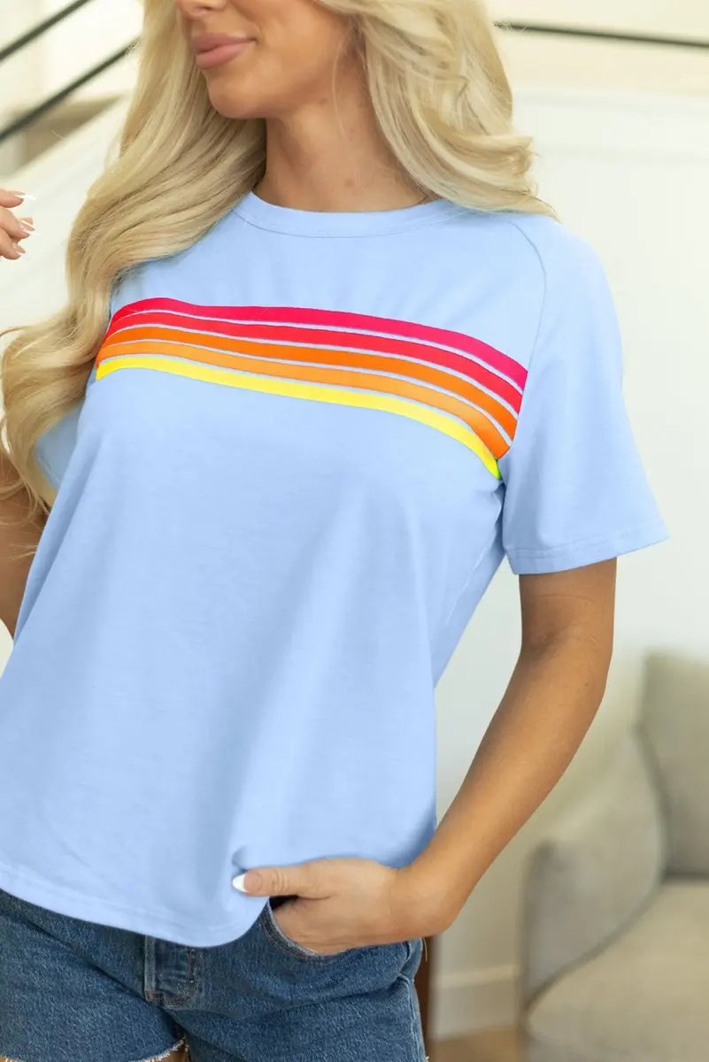 Pants Love Salve  Beau Blue Striped Patch Front Casual Tee for