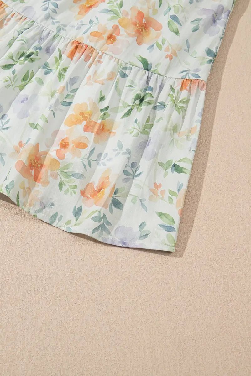 Dresses Love Salve  Beige Floral Print Shirred High Waist Puff