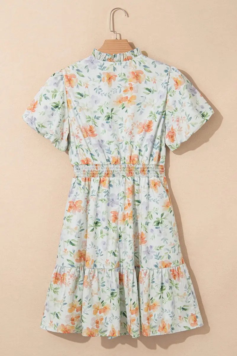 Dresses Love Salve  Beige Floral Print Shirred High Waist Puff
