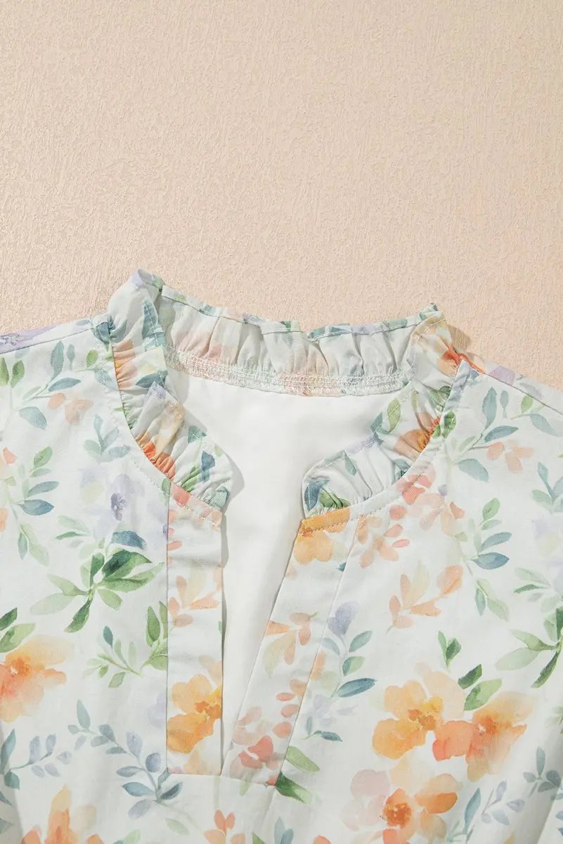 Dresses Love Salve  Beige Floral Print Shirred High Waist Puff