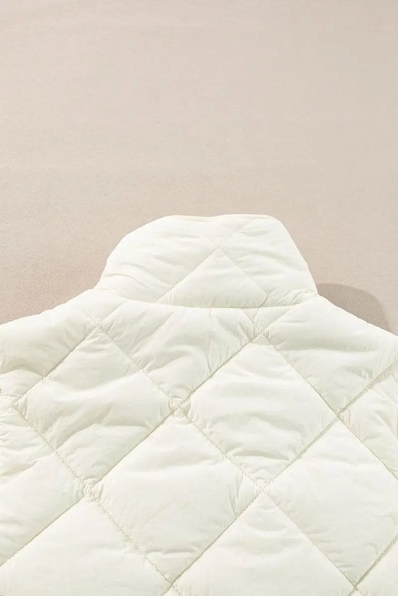 Shirts Love Salve Beige Quilted Vest Women's Daily Casual Coat: High Neck, Button Up