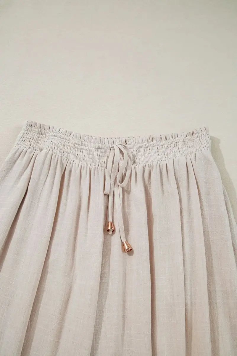 Love Salve Beige Wide Leg Pants | Viscose Linen Comfort