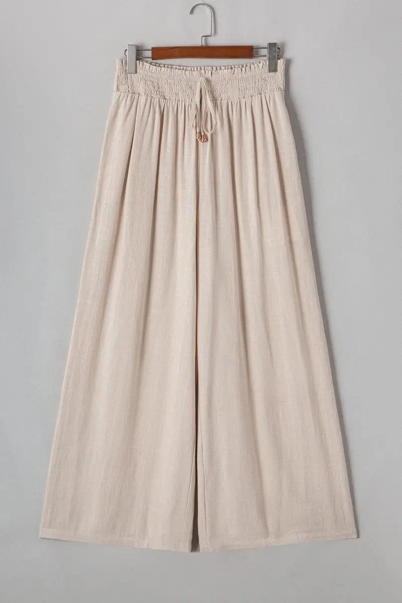 Love Salve Beige Wide Leg Pants | Viscose Linen Comfort