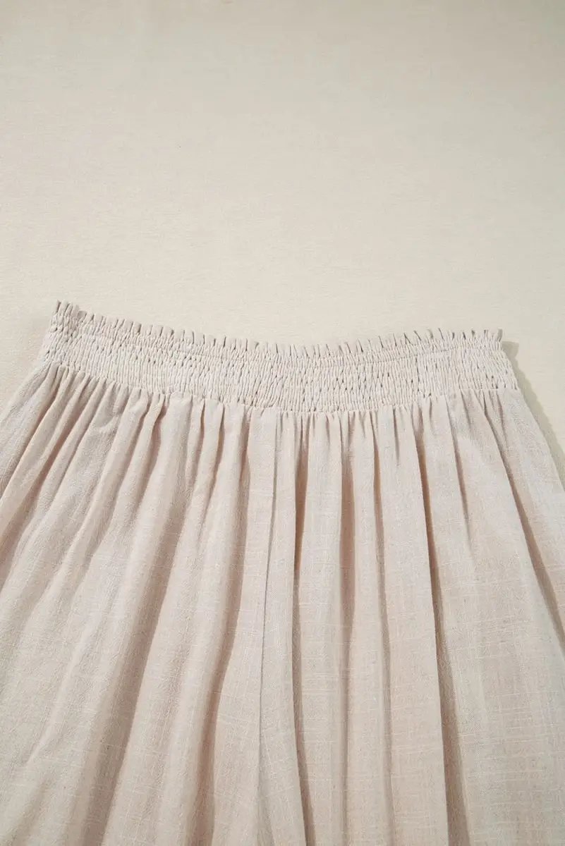 Love Salve Beige Wide Leg Pants | Viscose Linen Comfort