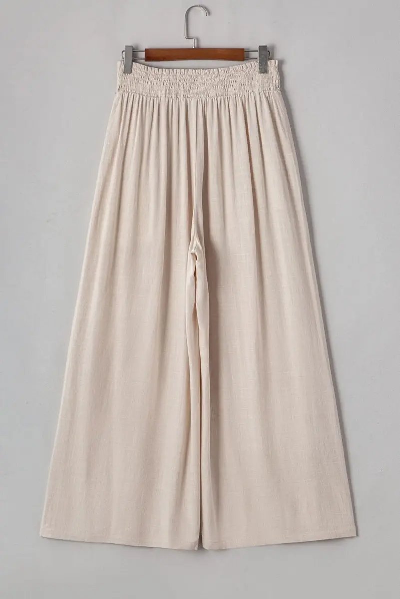 Love Salve Beige Wide Leg Pants | Viscose Linen Comfort