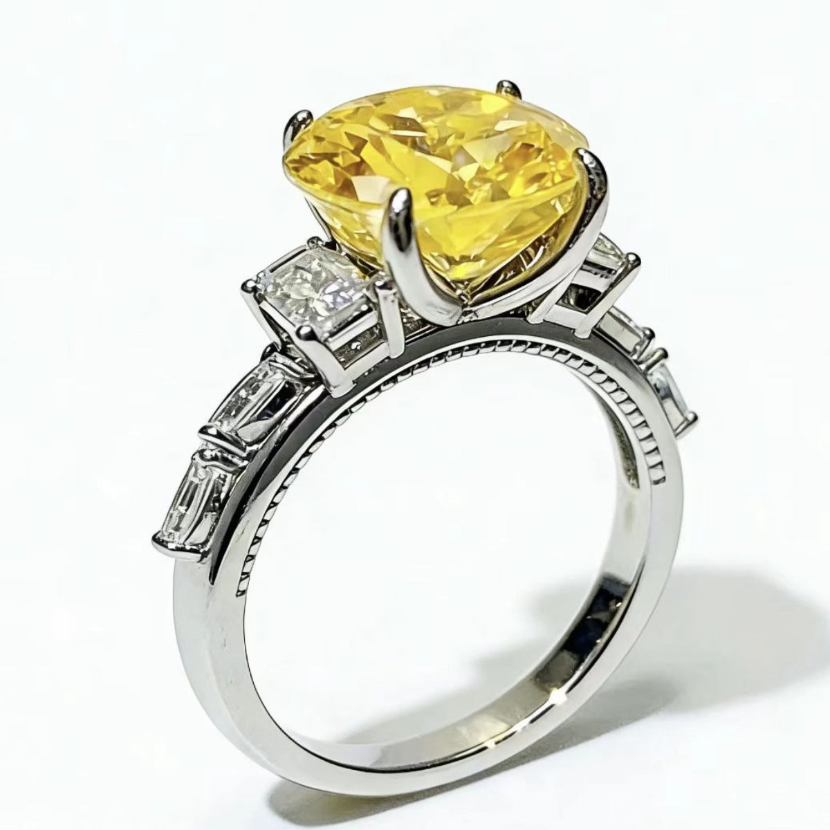 Yellow Round Cut 5 Carat Moissanite Ring 925 Sterling Silver