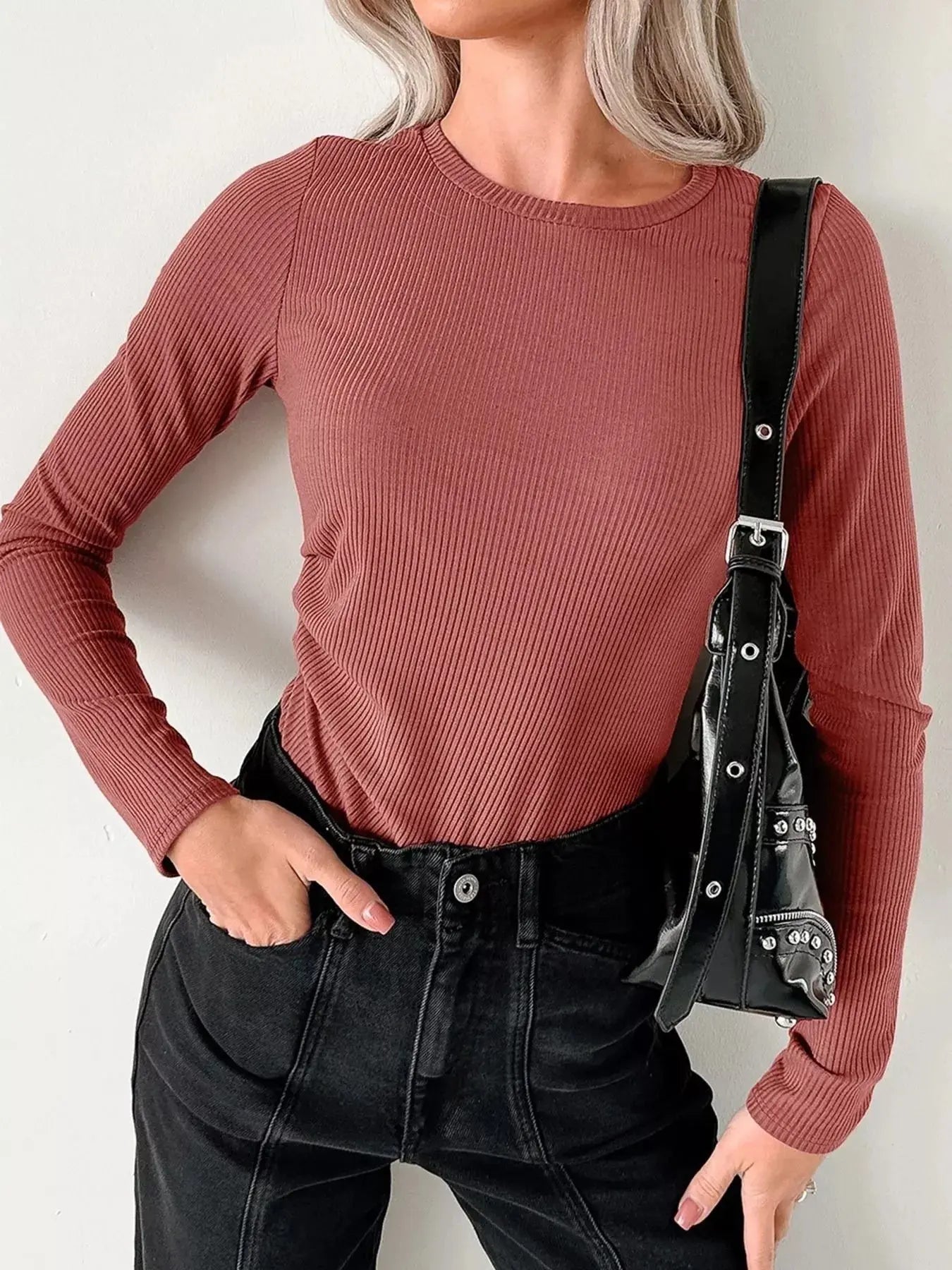 Ribbed Long Sleeve Fitted Bodysuit