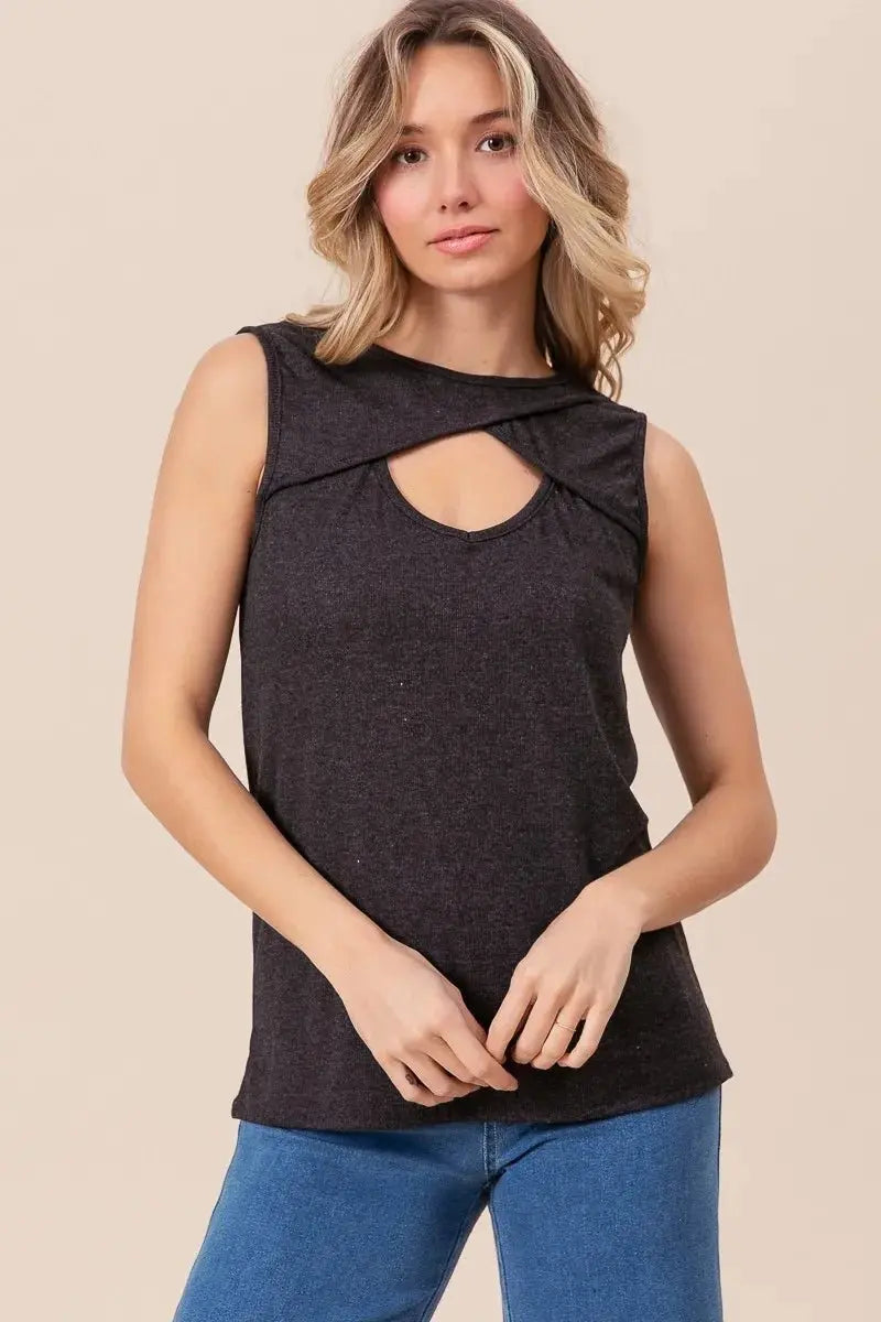 Pants Trendsi Rib Knit Cut Out Top Women's Casual Sleeveless Tank Top - USA Ship