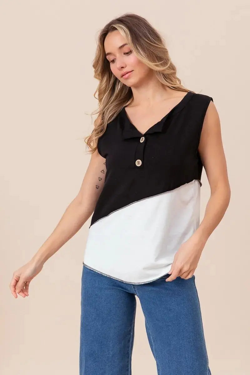 Apparel & Accessories > Clothing > Shirts & Tops Trendsi Color Block Henley Women's Casual Top: Soft Knit, USA Shipped