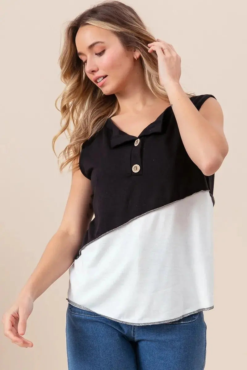 Apparel & Accessories > Clothing > Shirts & Tops Trendsi Color Block Henley Women's Casual Top: Soft Knit, USA Shipped