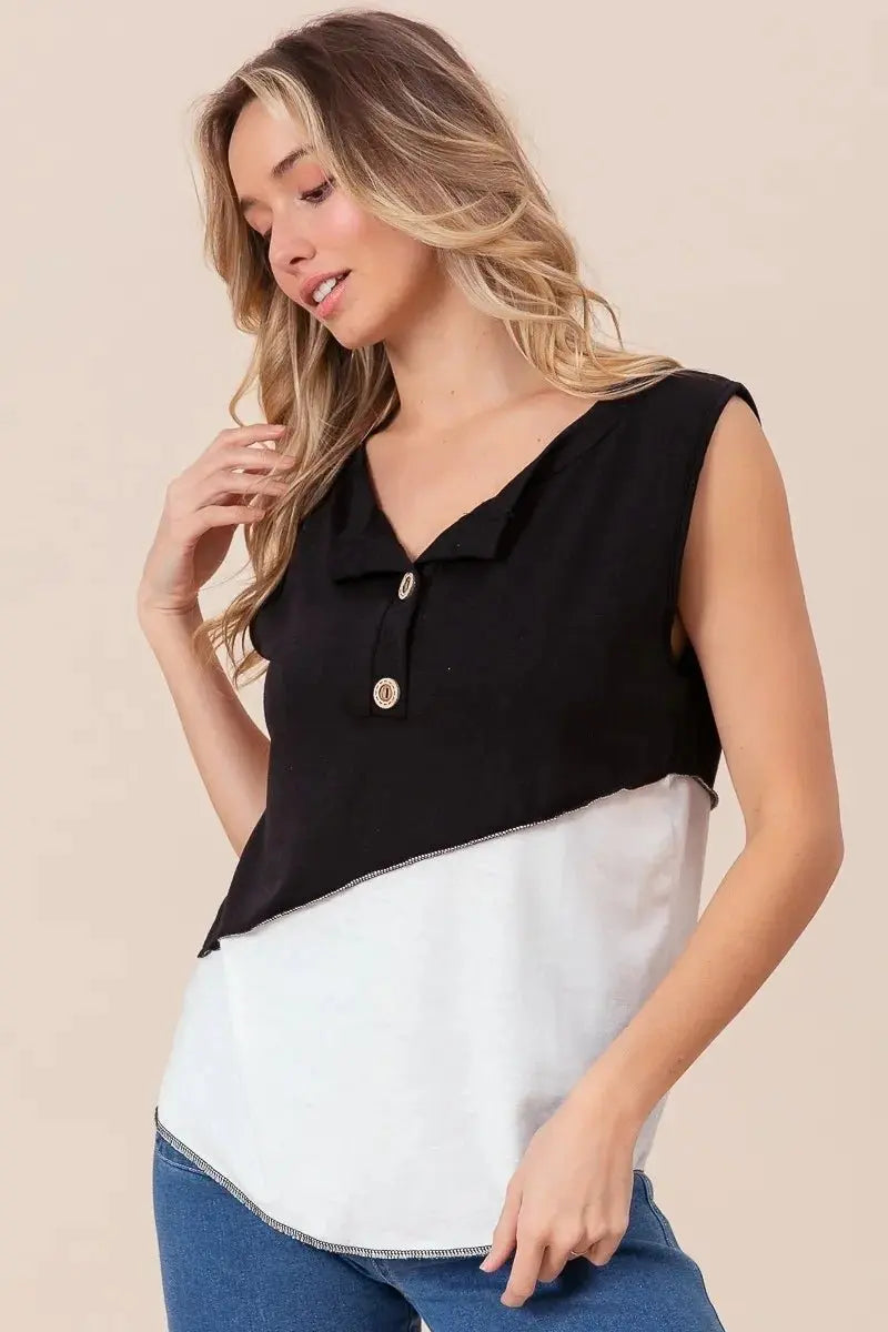 Apparel & Accessories > Clothing > Shirts & Tops Trendsi Color Block Henley Women's Casual Top: Soft Knit, USA Shipped