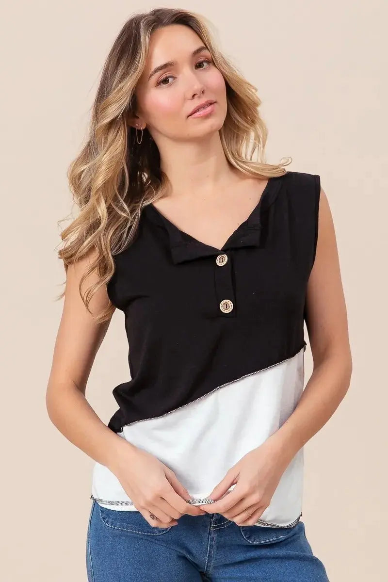 Apparel & Accessories > Clothing > Shirts & Tops Trendsi Color Block Henley Women's Casual Top: Soft Knit, USA Shipped
