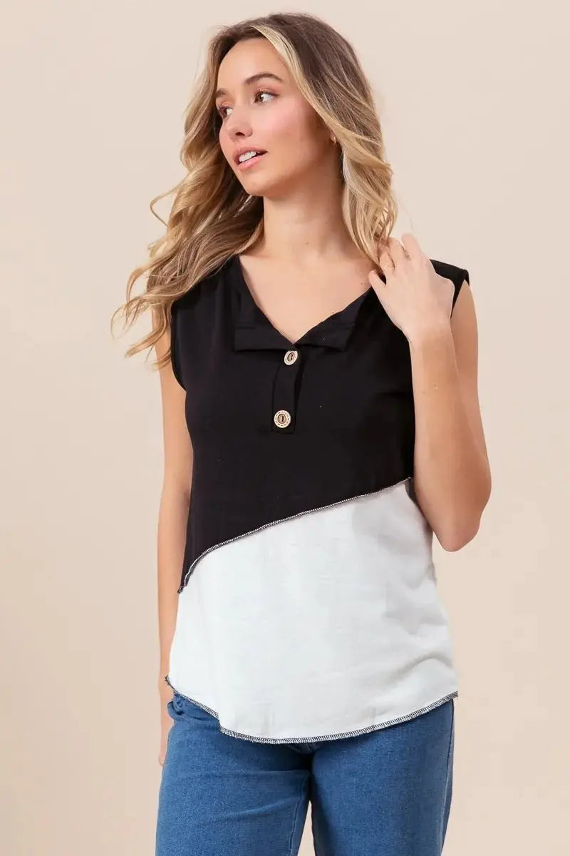 Apparel & Accessories > Clothing > Shirts & Tops Trendsi Color Block Henley Women's Casual Top: Soft Knit, USA Shipped
