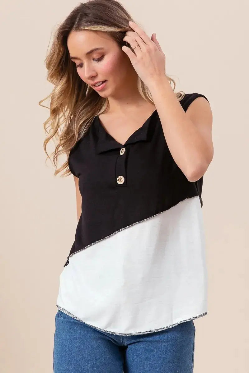 Apparel & Accessories > Clothing > Shirts & Tops Trendsi Color Block Henley Women's Casual Top: Soft Knit, USA Shipped