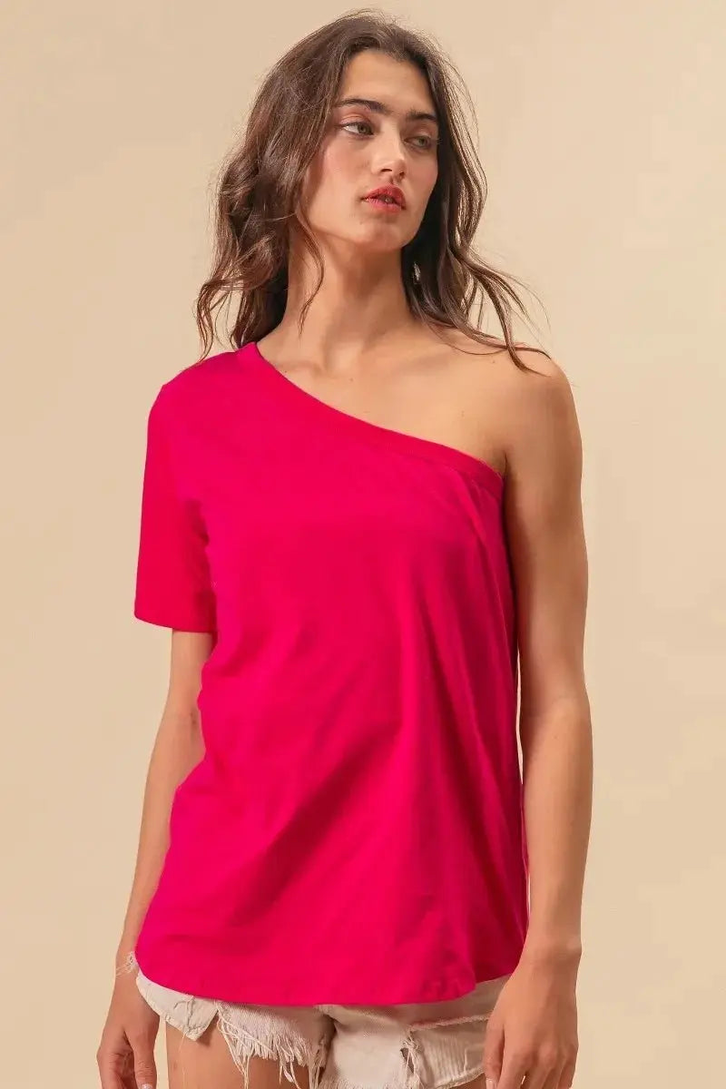 T-Shirts Trendsi BiBi Cotton Knit Top Women's Casual One Shoulder Tee USA Ship!