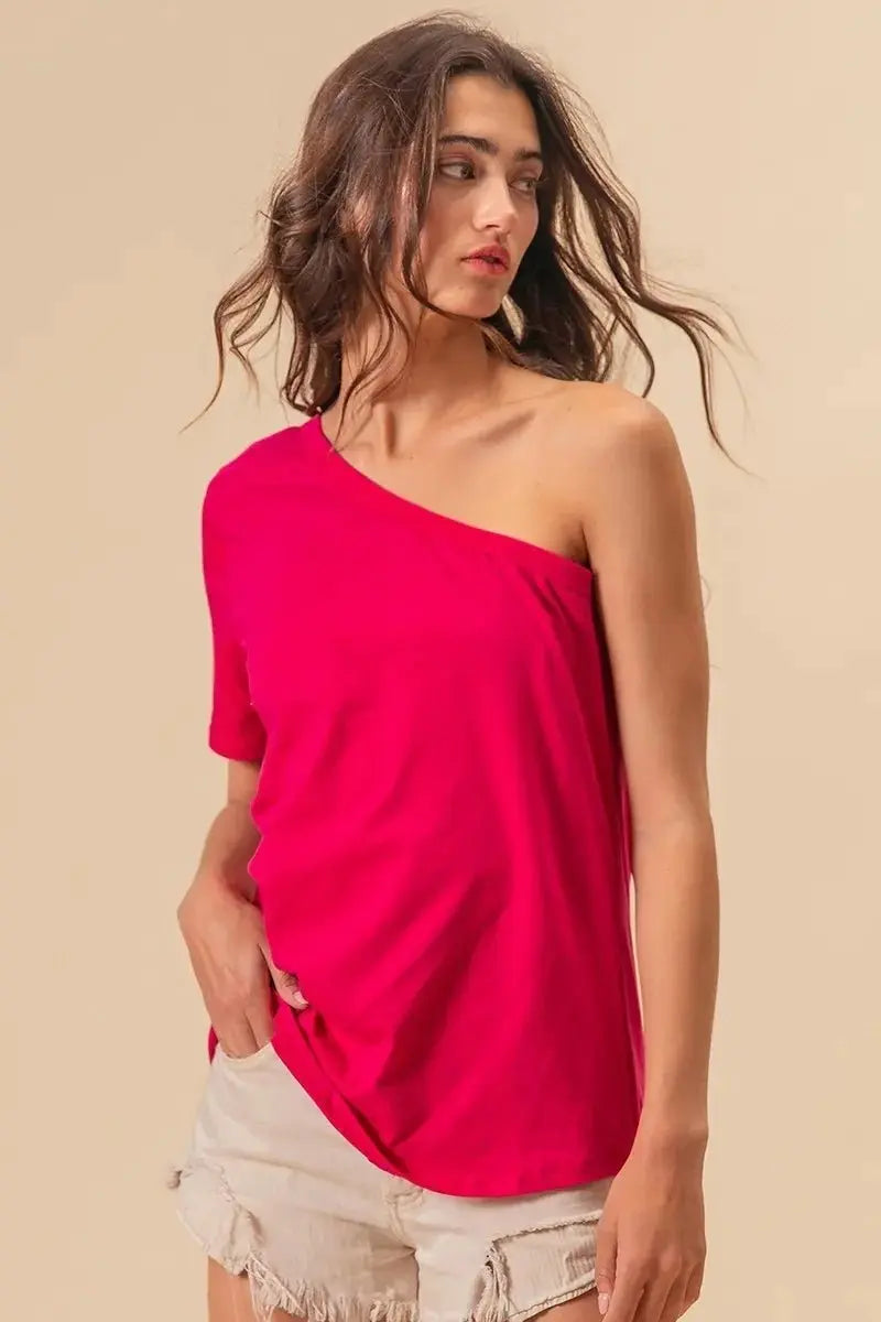 T-Shirts Trendsi BiBi Cotton Knit Top Women's Casual One Shoulder Tee USA Ship!