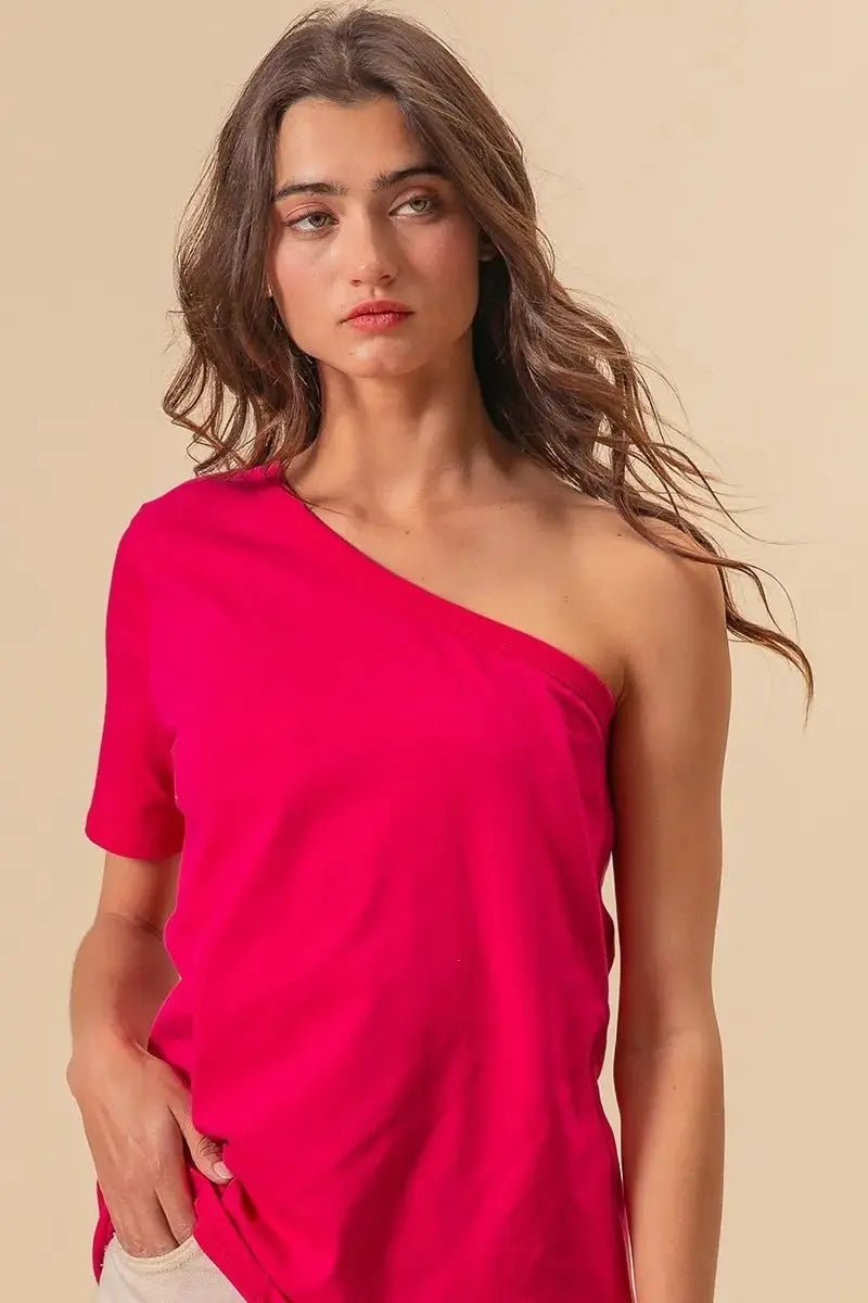 T-Shirts Trendsi BiBi Cotton Knit Top Women's Casual One Shoulder Tee USA Ship!
