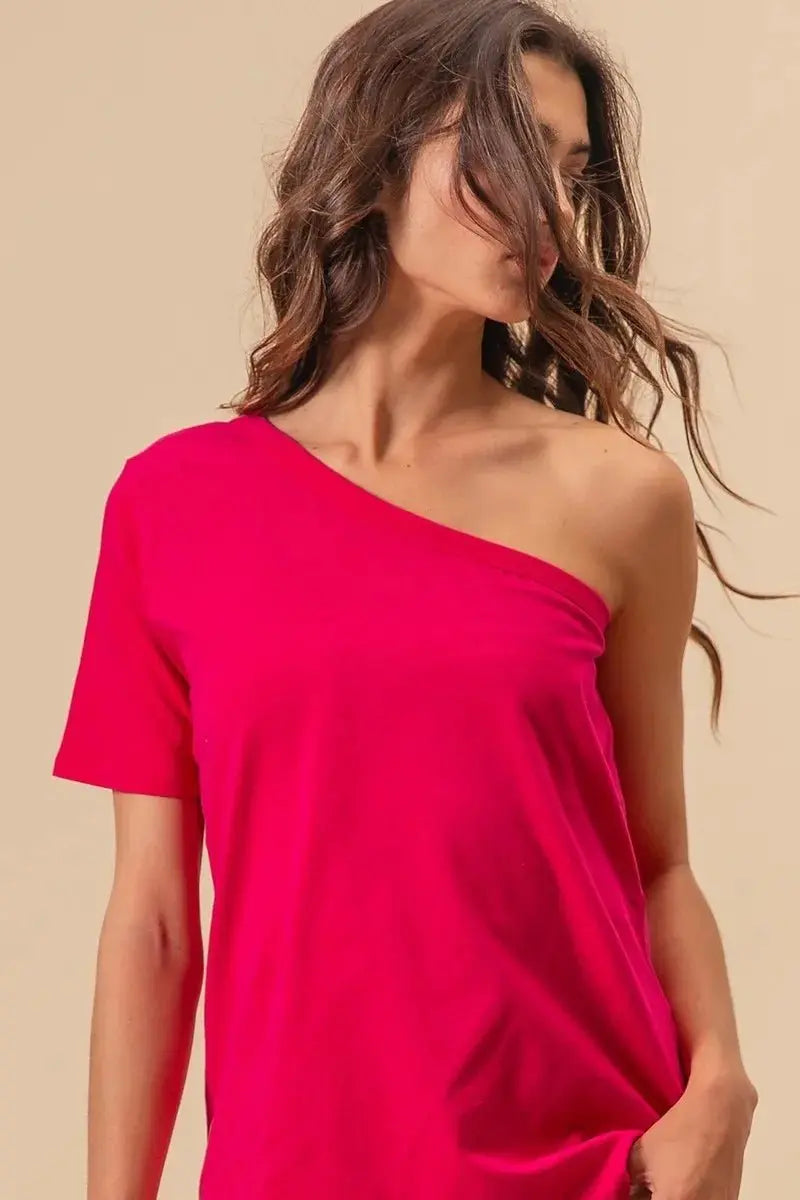 T-Shirts Trendsi BiBi Cotton Knit Top Women's Casual One Shoulder Tee USA Ship!