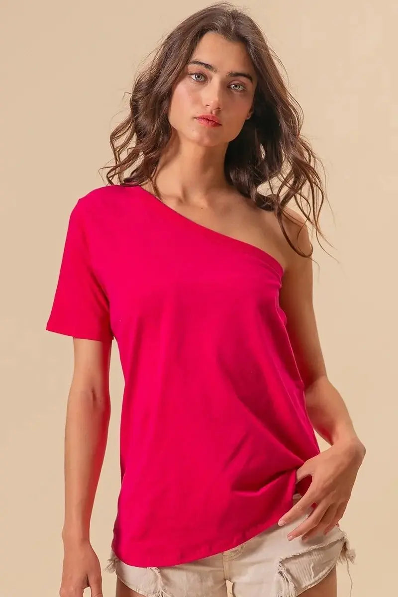 T-Shirts Trendsi BiBi Cotton Knit Top Women's Casual One Shoulder Tee USA Ship!