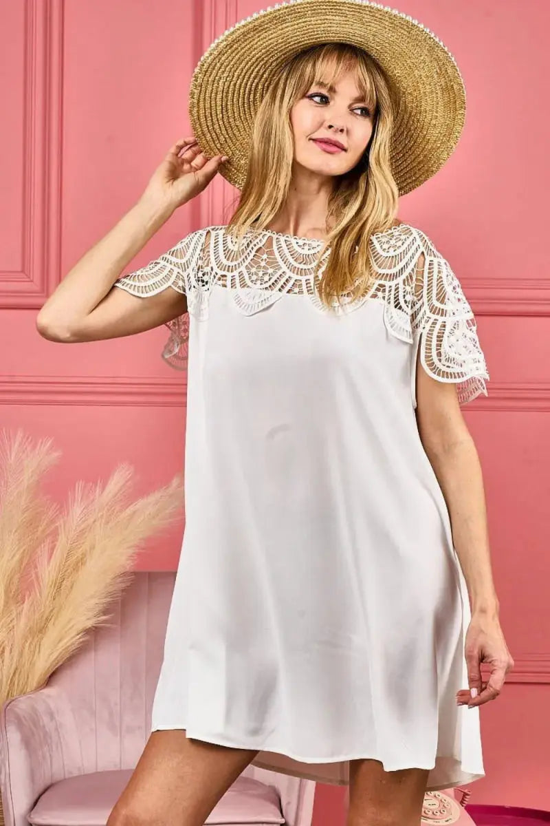 Women's Casual Blouse Women's Blouse - Crochet Lace Yoke - Casual Wrinkled Texture Top