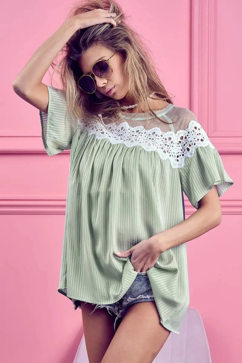 Women's Striped Blouse by Trendsi - Casual Short Sleeve