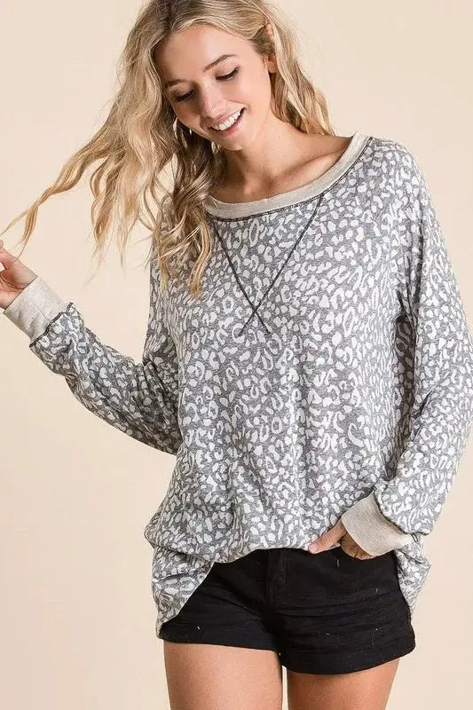 T-Shirts Trendsi Leopard Print Women's Casual T-Shirt - Soft & Stylish Long Sleeve Top