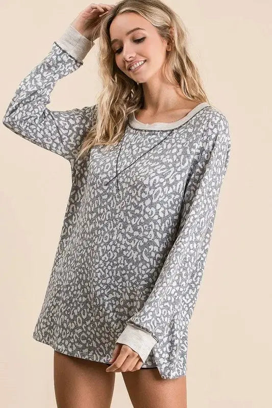 T-Shirts Trendsi Leopard Print Women's Casual T-Shirt - Soft & Stylish Long Sleeve Top