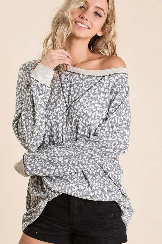T-Shirts Trendsi Leopard Print Women's Casual T-Shirt - Soft & Stylish Long Sleeve Top