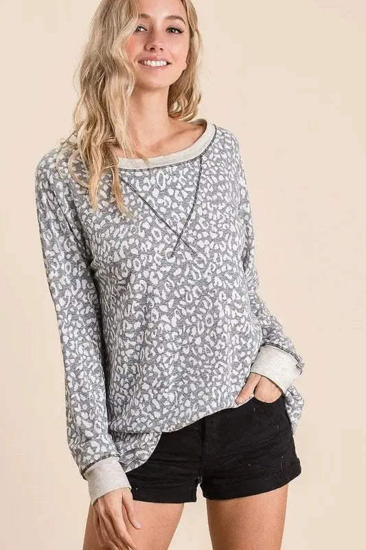 T-Shirts Trendsi Leopard Print Women's Casual T-Shirt - Soft & Stylish Long Sleeve Top