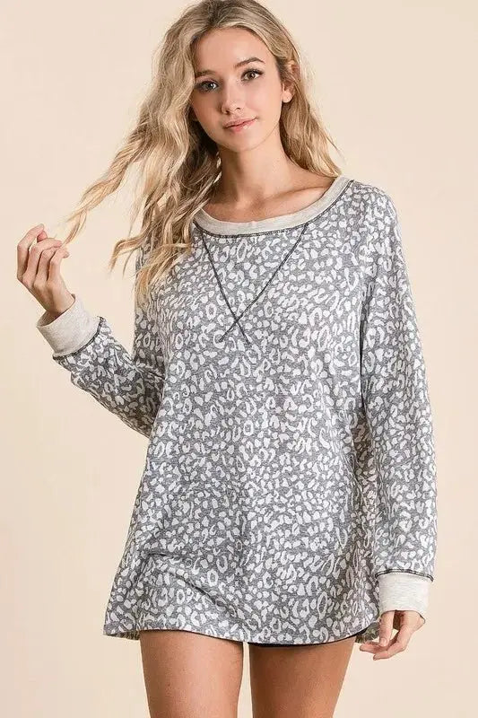 T-Shirts Trendsi Leopard Print Women's Casual T-Shirt - Soft & Stylish Long Sleeve Top