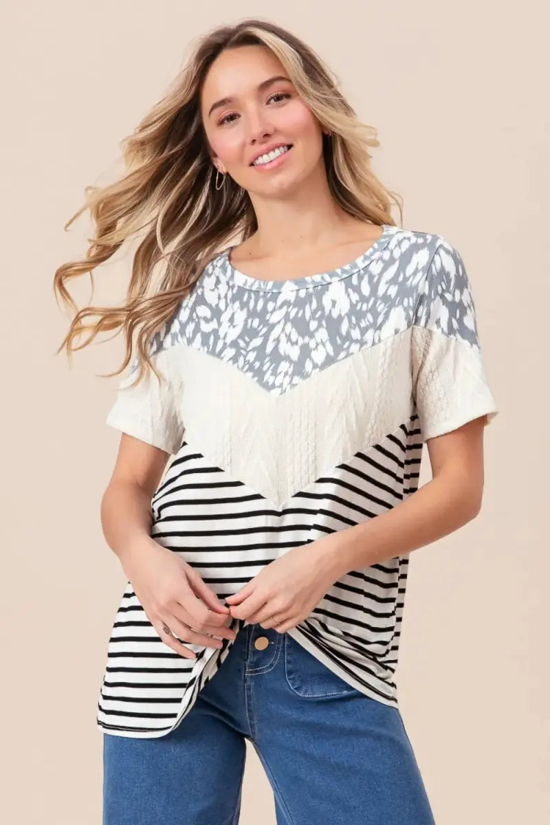 T-Shirts Trendsi Color Block T-Shirt Women's Casual Top Vibrant Print Short Sleeve