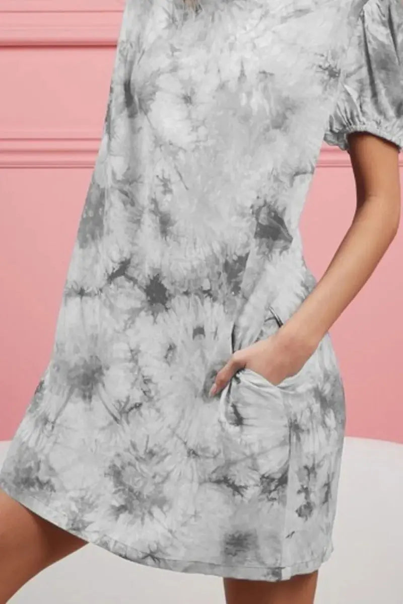 Dresses Trendsi BiBi Tie Dye Dress Women's Casual Summer Dress w/ Pockets, Puff Sleeves